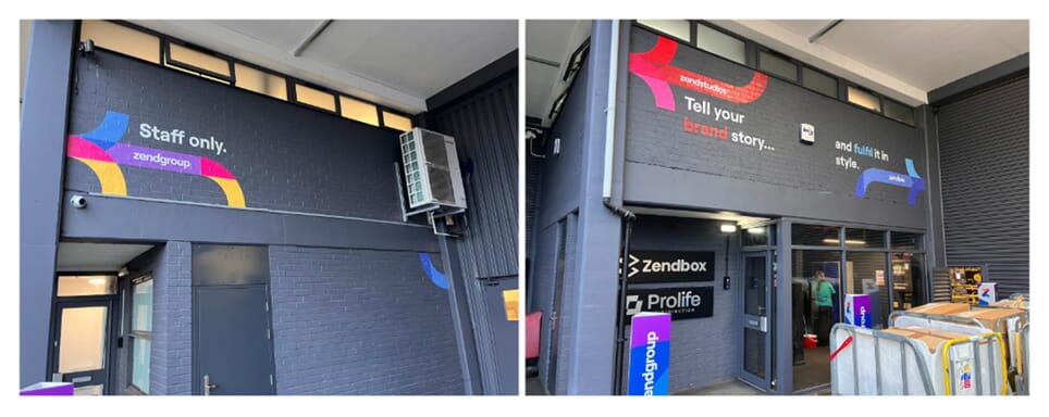 A collage of the exterior Zendbox graphics and signage.
